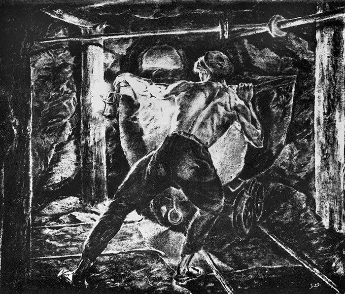 Schmidtbauer: Schlepper unter Tage, Lithografie  (1923)