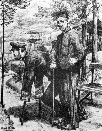 Hans Baluschek: Berginvaliden, Lithografie (1921)