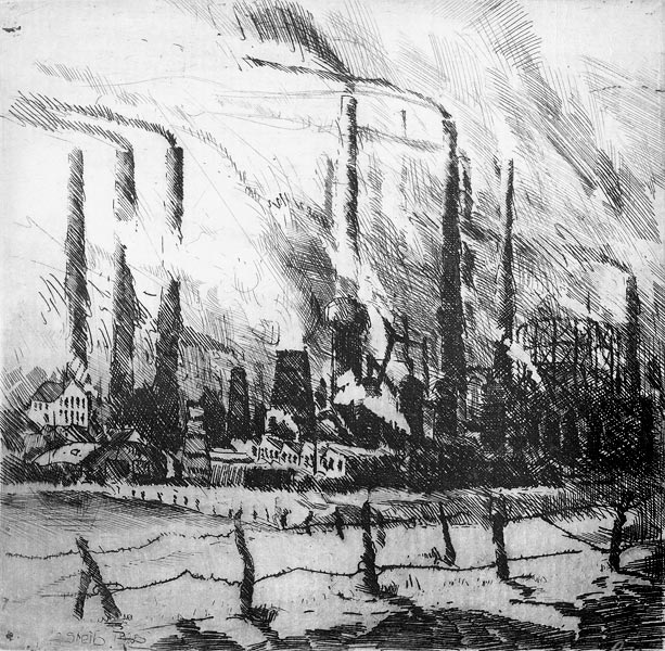 Josef Steib:  Industrielandschaft, Radierung (1925)