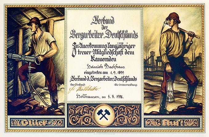 Treue-Urkunde des Verbandes der Bergarbeiter Deutschlands (1928)