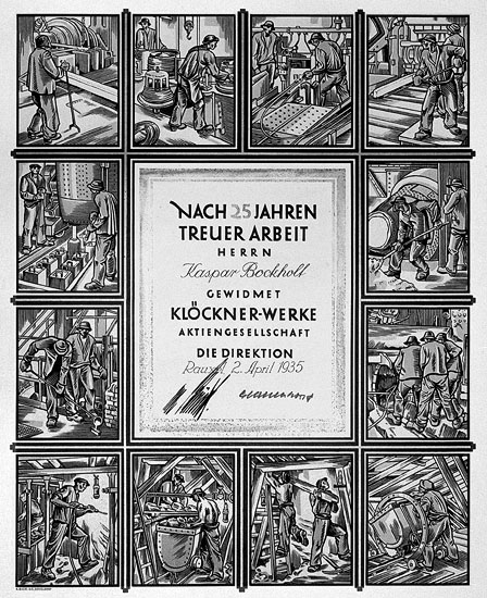 Jubiläumsurkunde der Klöckner-Werke (1935)